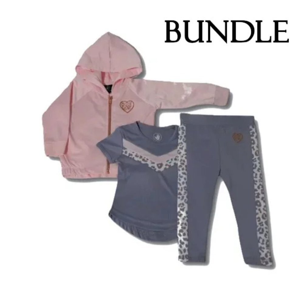 NWT Body Glove grey pink 3 piece hooded track jacket, t-shirt & leggings bundle